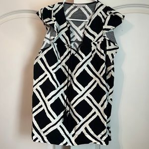 Joy Joy black and White Flutter Sleeve Top with Tassles